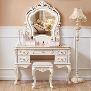 Table de toilette de luxe moderne, élégance européenne, avec tabouret, miroir, rangement grande capacité, multifonctionnelle pour hôtel, salle de bain, chambre à coucher - Product Image 1
