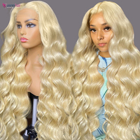 Perruques frontales en dentelle transparente blondes 613, 100 % cheveux humains vierges brésiliens lisses non traités, perruque frontale en dentelle 13x4 pré-épilée