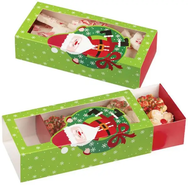 Caixas personalizadas de biscoitos, venda por atacado de caixas de padaria de natal com janela de doces e caixas de biscoitos para presente
