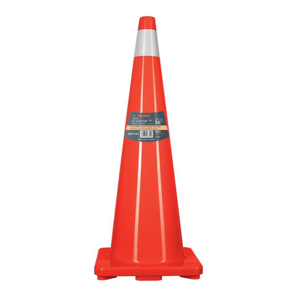 Truper CONO-90R 90 cm PVC Road Cone with Reflective Tape Plastic Traffic Safety Cone for Warning