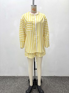 Ensemble 2 pièces rayé grande taille pour femme : chemise à manches longues et short décontracté – Tendance - Product Image 6