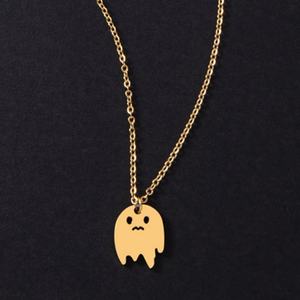 Nouvelle mode, collier en acier inoxydable plaqué or 18 carats, chaîne fantôme simple, bijoux à thème d'Halloween, collier avec pendentif pour femmes - Product Image 1
