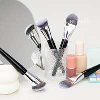 Daily Queen & Mor-phe 2 pinceaux à poudre en bois gris avec manche en nano-poils noirs, qualité supérieure et sensation luxueuse, logo personnalisé