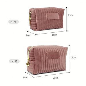 Sac de rangement pour maquillage en velours rose avec logo personnalisé, fermeture éclair, sac de toilette de voyage, trousse de maquillage - Product Image 3