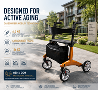 Déambulateur en fibre de carbone pour seniors, pour une vie active et la marche en extérieur, ultra léger (6,4 kg) avec siège pliable