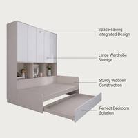 Lit coulissant inclinable et extensible avec armoire intégrée en bois – Meuble de chambre gain de place idéal pour appartement