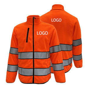 Veste en <span class=keywords><strong>polaire</strong></span> orange fluorescente, logo personnalisé rapide, vêtements de travail haute visibilité <span class=keywords><strong>avec</strong></span> bandes réfléchissantes de haute qualité - Product Image 1