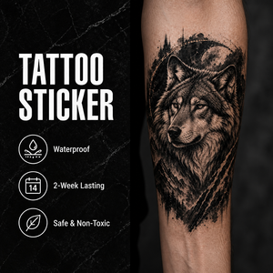 Tatuaggio Temporaneo HF White Paper: Due <span class=keywords><strong>Lupi</strong></span> Urlanti, Luna e Foresta Notturna - Realistico, Ecologico, Impermeabile per Adulti (Braccio/Spalla) - Product Image 2