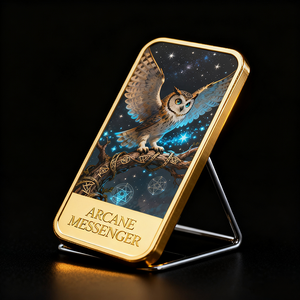 <span class=keywords><strong>Lingote</strong></span> de Metal de Recuerdo con Grabado Promocional, Impresión UV, Tema Búho Mágico, Borde Pulido y Baño de <span class=keywords><strong>Oro</strong></span> para Regalos de Festivales - Product Image 1