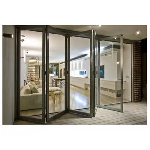 Portas bi-dobráveis personalizadas, portas dobráveis interiores de alumínio, preços de portas deslizantes de vidro para pátio