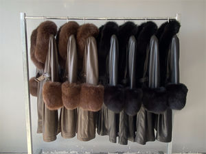 All'ingrosso sopra il ginocchio cappotto in vera <span class=keywords><strong>pelle</strong></span> di pecora con polsini in pelliccia di volpe Casual giacca a vento da <span class=keywords><strong>donna</strong></span> <span class=keywords><strong>Trench</strong></span> lungo cappotto in vera <span class=keywords><strong>pelle</strong></span> - Product Image 5