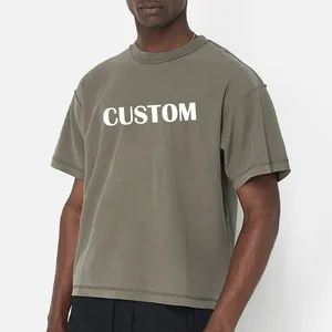 Qualité de luxe 260gsm 100% coton sérigraphie goutte épaule plaine personnalisé surdimensionné gros col rond culture t-shirt hommes