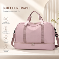 Doppelschichtige Reisetasche mit Schuhfach, Große Kapazität Weekender-Tasche für Damen, Rosa Stoff-Reisetasche