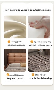 Cabecera Acolchada de Cuero Genuino de Alta Gama, Moderna y Minimalista, con Tres Cajones de Almacenamiento, para B2B - Product Image 2