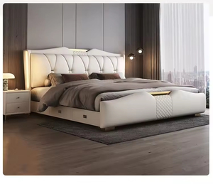 Juego <span class=keywords><strong>de</strong></span> dormitorio principal King Size <span class=keywords><strong>de</strong></span> lujo Camas tapizadas suaves <span class=keywords><strong>de</strong></span> alta calidad con función <span class=keywords><strong>de</strong></span> luz LED y almacenamiento trasero-Venta al por mayor - Product Image 3