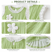 Nouvelle Robe d'été 2026 pour Filles, Modèle Fleurie Sans Manches, Robe Gâteau Superposée Douce, Col à Volants, Vert, Collection Boutique, Vente Chaude, Robes pour Enfants