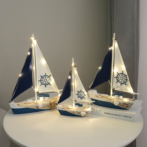 Modèle de <span class=keywords><strong>bateau</strong></span> à voile en <span class=keywords><strong>bois</strong></span> peint et poli, style méditerranéen, décoration créative pour la maison, petit ornement artisanal - Product Image 1