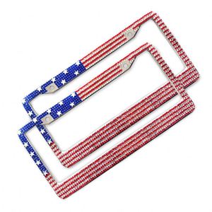 Bling <b>Frame</b> Rhinestone Usa Flag <b>License</b> Plate <b>Frames</b> for Men Patriot Personalized Crystal Stainless Steel Car Plat - Product Image 1