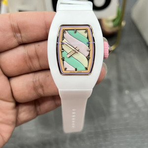 Montre-bracelet mécanique squelette pour femme, style classique et élégant de créateur haut de gamme, boîtier en céramique Cotton Candy 0701 - Product Image 1