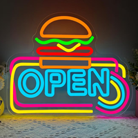 Enseigne néon personnalisée « Open Burgers » en acrylique, lampe néon pour devanture de restaurant de burgers, décoration murale pour entreprise