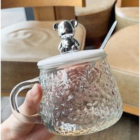 Tasse en verre avec couvercle en forme d'ours, écologique, pour café, thé, jus, avec cuillère, idéale pour les fêtes, la maison, cadeau artisanal, bouteille d'eau, style américain, vente chaude