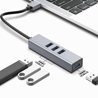 Hub USB 3.0 4 en 1, 4 ports, alliage d'aluminium, gris sidéral, répartiteur 5 Gbps pour ordinateur portable, ordinateur de bureau, clavier, souris, clé USB, imprimante