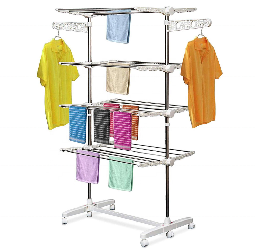 3 Tier Vouwen Doek Droogrek Met Bewegende Planken Droger Voor Kleding Opknoping Doek Rack Met 6 Wielen