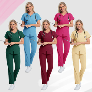 V-Neck High Elastic Scrub Suit Set Moisture Wicking Women Hospital Uniforms - Product Image 2