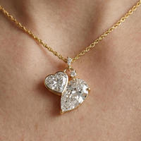 Pendentif solitaire en or jaune 14k 18k vintage avec diamant de laboratoire certifié IGI 1CT 2CT 3CT, taille émeraude, radiant, ovale, poire, marquise