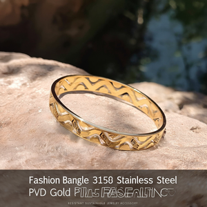 Fashion Bangle 316L Stainless Steel PVD Gold Plating Resistant Sustainable Jewelry Accessory - Product Image 3