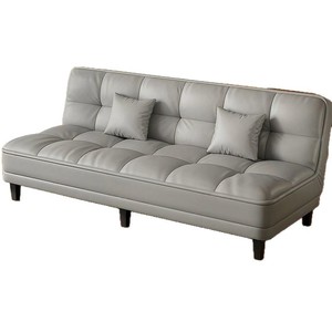 Sofa <b>Bed</b> Convertible Foldable Straight Design Gray Fabric Foam Filling For Small Apartments Rental Rooms Office Use - Product Image 1
