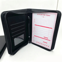 Porte-documents en PU zippé, organiseur professionnel, planificateur, porte-stylo avec emplacements pour cartes et fenêtre d'identification pour réunions de bureau