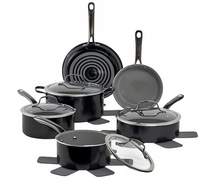 Ensemble de 13 ustensiles de cuisine antiadhésifs, casseroles et poêles avec couvercles en verre et poignées confortables
