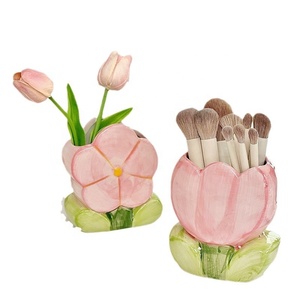Moderna pianta serie rosa fiore a forma di tulipano vaso pennello cosmetico penna adatto secchio di stoccaggio per la casa decorazione - Product Image 1