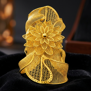 Wholesale Fashion Dubai Design Arabic <b>Bridal</b> Kada 14K18K24K Gold Plated Wide Kada Intricate Floral Openwork Turkish Kada Jewelry - Product Image 3