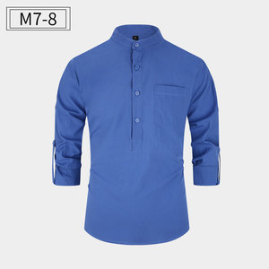 Camicie Henley da <span class=keywords><strong>uomo</strong></span> stile americano, pesanti, a maniche lunghe, con colletto alla coreana, tinta unita, eleganti - Product Image 5