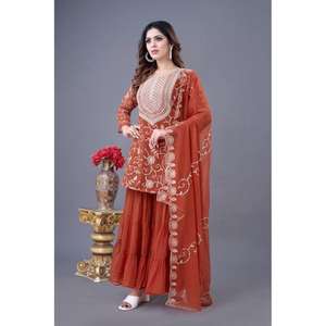 Georgette micro-coton lourd avec broderie à manches longues travail Flair entièrement à volants pour fête prix de gros - Product Image 3