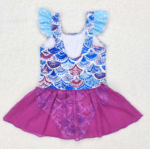 Little Girls One Piece Swimsuit Mermaid Scale Print Ruffle Shoulder Mesh Skirted Breathable Nylon/Cotton - Product Image 4