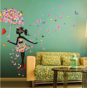Autocollants muraux romantiques de fée des fleurs pour la décoration murale de la <span class=keywords><strong>chambre</strong></span> d'enfant, <span class=keywords><strong>chambre</strong></span> à coucher, salon, <span class=keywords><strong>chambre</strong></span> de filles, décalcomanie, affiche murale - Product Image 2