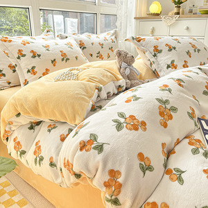 Juego <span class=keywords><strong>de</strong></span> ropa <span class=keywords><strong>de</strong></span> <span class=keywords><strong>cama</strong></span> <span class=keywords><strong>de</strong></span> terciopelo grueso para otoño, conjunto <span class=keywords><strong>de</strong></span> cuatro piezas <span class=keywords><strong>de</strong></span> doble cara, forro polar Coral cálido, color rápido, sin estática - Product Image 1