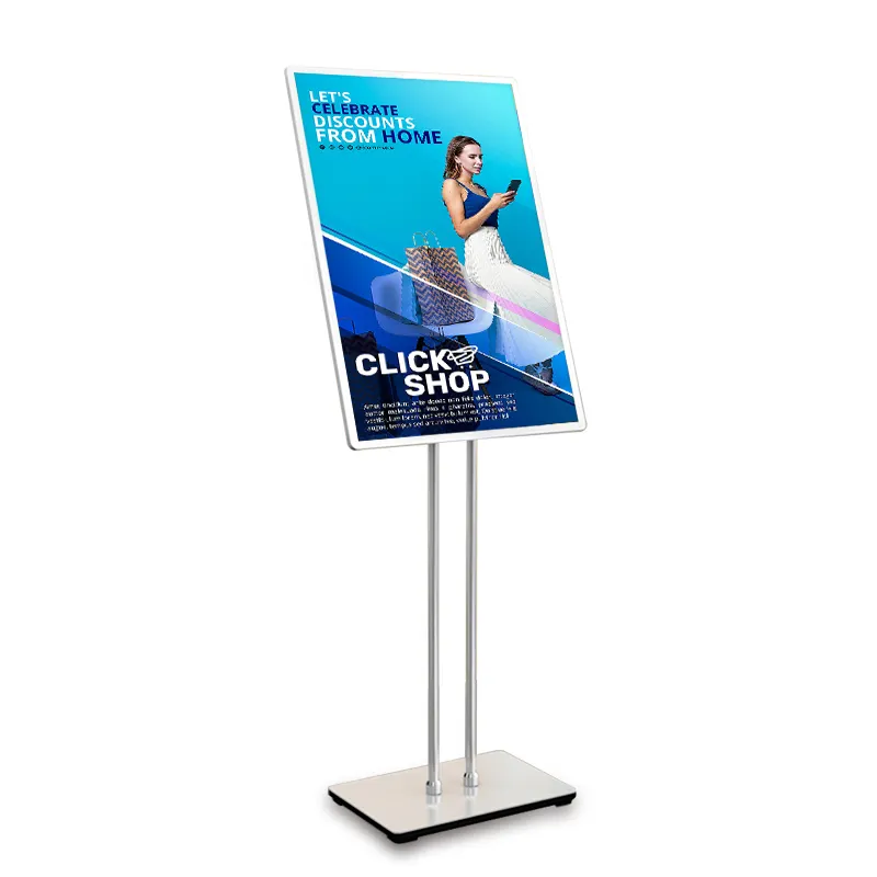 A2/A3/A4 Tempering Glass Adjustable Factory Store Advertising LED illuminated Sign Super Slim Lightbox with Stand Two Poles