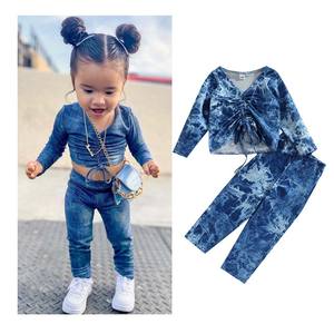1-6y moda de verano niños niñas 2 uds conjuntos de ropa Tie-dye impreso manga larga vendaje camisetas + Pantalones ropa - Product Image 1