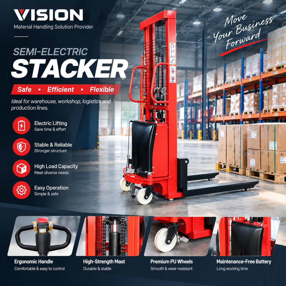 Portable Semi Electric Stacker Walk Behind Pallet Lifter for Indoor ...