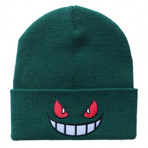 Nouveaux bonnets tricotés brodés à motif dessin animé grande bouche yeux rouges avec logo personnalisé, impression en relief, vente en gros - Product Image 3