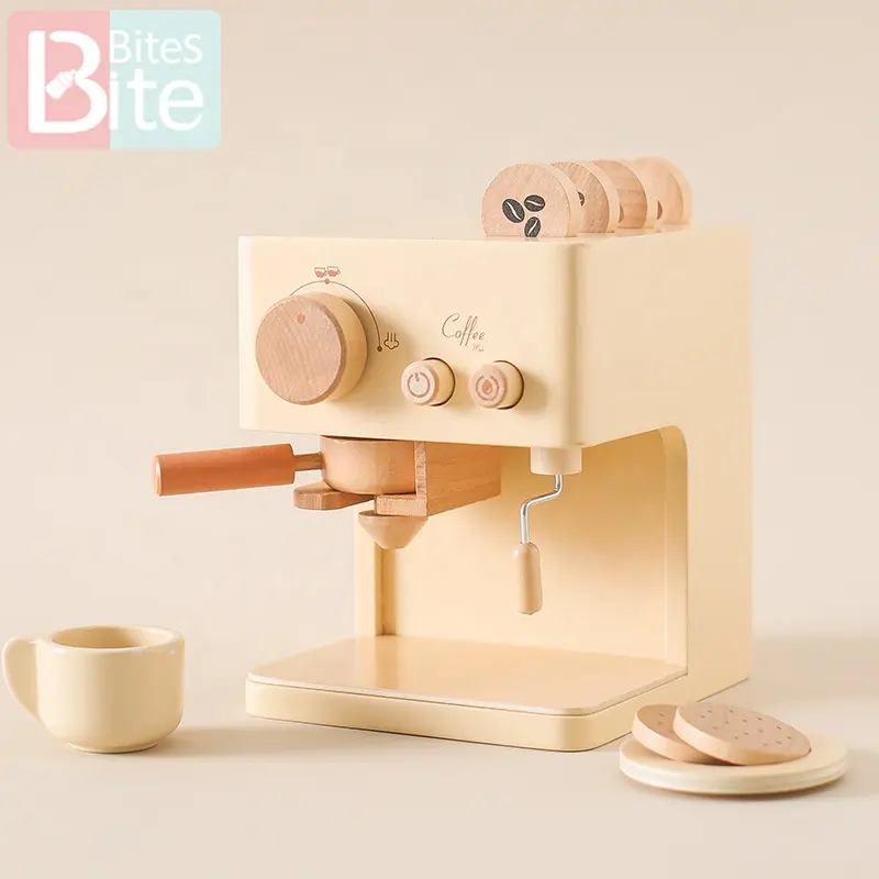 10 पीसी बेबी कॉफी मशीन खिलौने सेट लकड़ी की रसोई की आपूर्ति कॉफी मशीन मॉडल बच्चों को अनुकरण कॉफी केक नाटक खिलौने