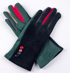 Toptan kadın kış moda dokunmatik parmak şerit polar sahte süet eldiven kontrast renkli düğmeler bezemeler ile - Product Image 5