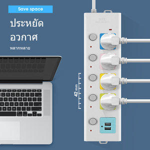 Hoge Kwaliteit Stekkerdoos Verlengsnoer 10a Met Schakelaar 2usb 4 Stopcontact Smart Universeel Verlengstuk - Product Image 6