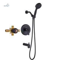 Système de douche noir haute pression avec robinet de douche pluie et bec de baignoire