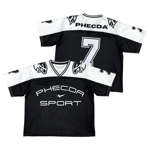 เสื้อฟุตบอลอเมริกันแบบสั่งทำขายส่ง ผ้าตาข่าย สไตล์สตรีทแวร์ พิมพ์ลายแบบซับลิเมชั่น ทรงคลาสสิค โอเวอร์ไซส์ ทรงบ็อกซี่ ตัดสั้น - Product Image 1