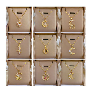 <span class=keywords><strong>Collana</strong></span> da Donna all'Ingrosso in Acciaio Inossidabile <span class=keywords><strong>con</strong></span> Placcatura in Oro, <span class=keywords><strong>Ciondolo</strong></span> a Cuore, <span class=keywords><strong>Sole</strong></span>, <span class=keywords><strong>Luna</strong></span> <span class=keywords><strong>e</strong></span> Stella <span class=keywords><strong>con</strong></span> Zirconi, per Ragazza - Product Image 1